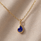 Blue Sapphire Pear Bezel Pendant
