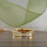 Diamond Dipped Chevron Band in Yellow Gold