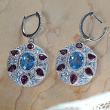 Mixed cut Topaz,Garnet & Diamond Dangles