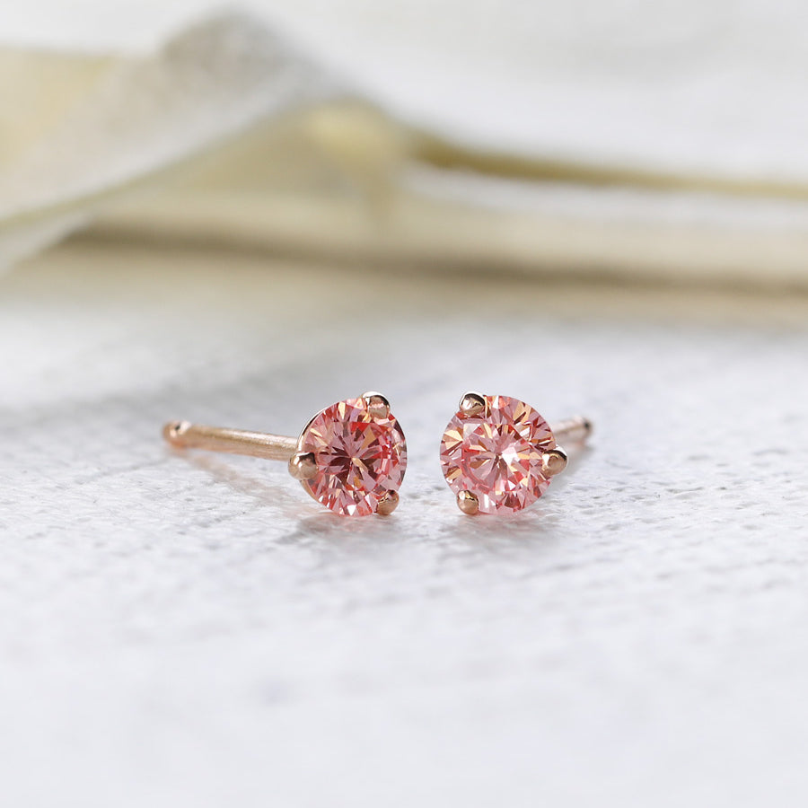 Pink Lab Grown Diamond Studs in Rose Gold