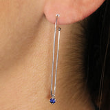 Long Paperclip Blue Sapphire Earrings